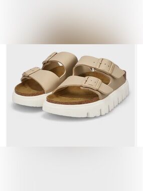 Birkenstock Chunky Beige Double-Buckle Slide Sandals
